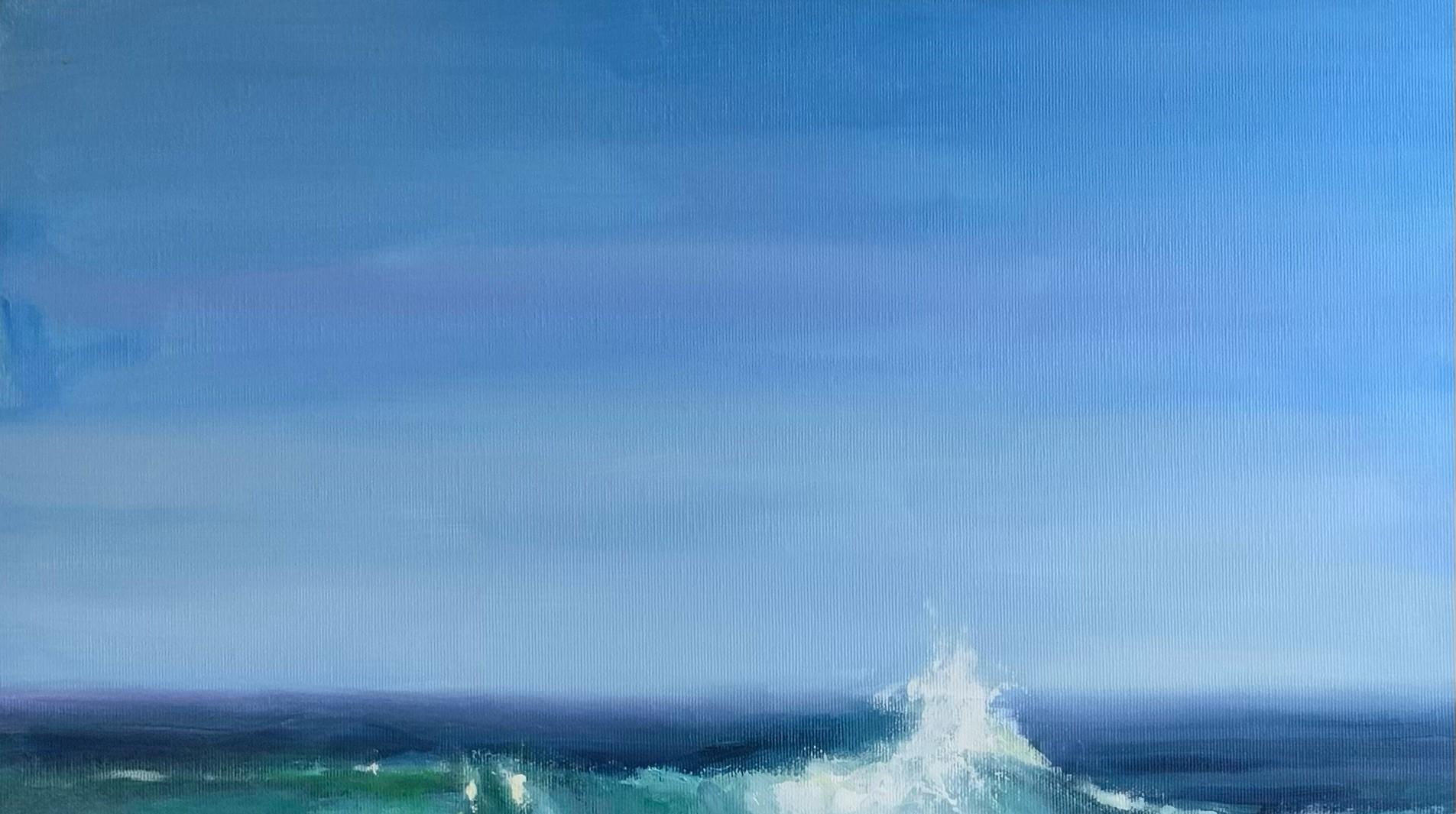 Grecia - Pintura al Óleo Paisaje Gris Blanco Gris Rosa Azul - Painting de Zhivko Zheliazkov