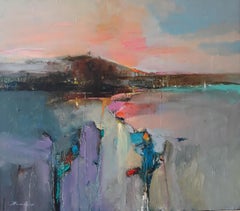 Mattina - Paesaggio dipinto a olio Colori Blu Giallo Bianco Pallido Grigio Marrone