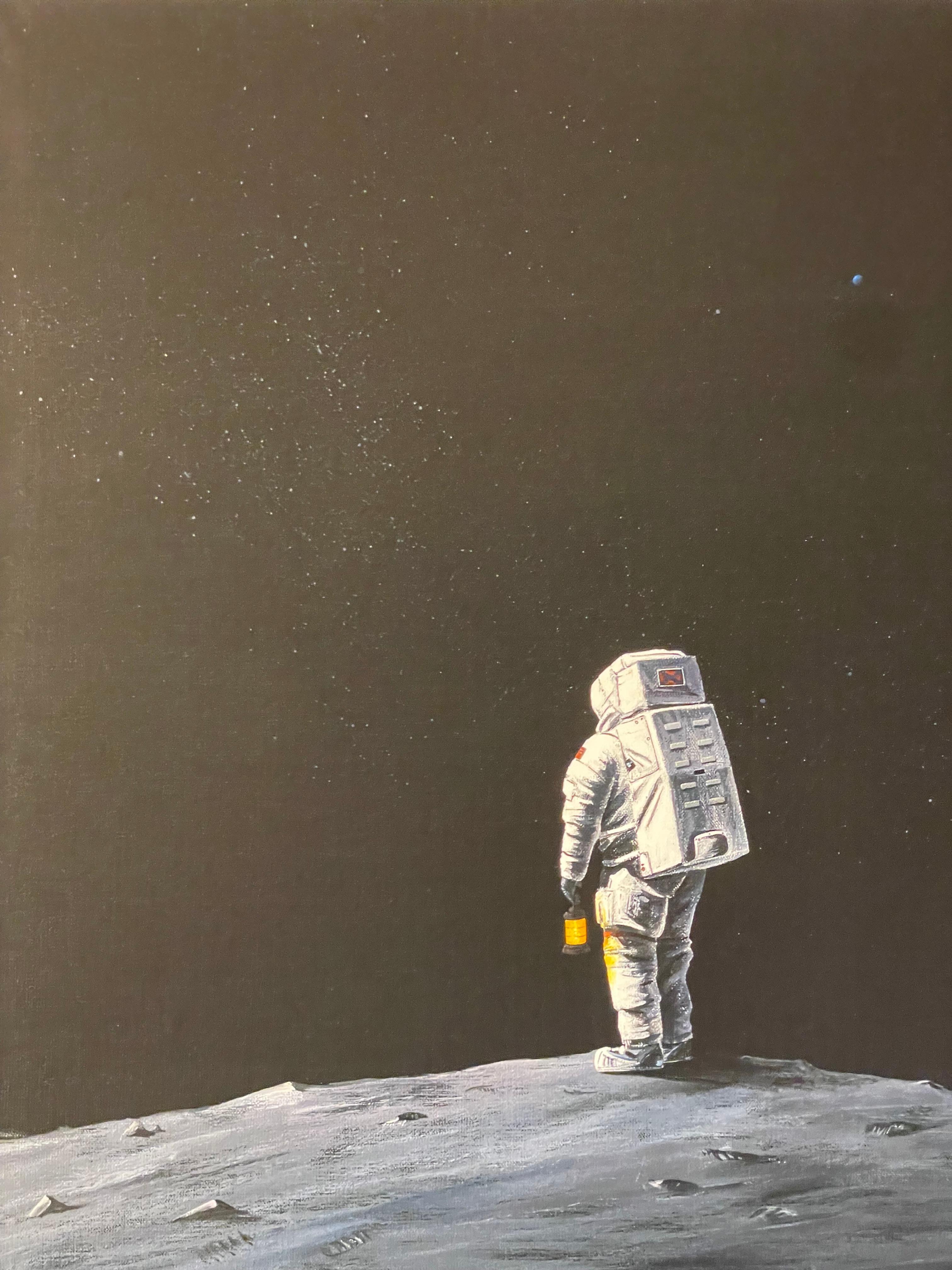 Jing Zhiyong „A Beacon“ Zeitgenössische Kunst Astronauten-Serie (Schwarz), Print, von Zhiyong Jing