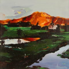 Huile sur toile originale du paysage de Zhizhi Cui, « Fontaines et lacs »