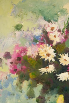 Zhongren Wang Floral Original Oil On Canvas "Daisy In Vase"