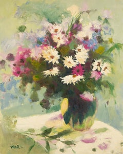 Huile sur toile florale originale de Zhongren Wang « Daisy In Vase » (Daisy In Vase)