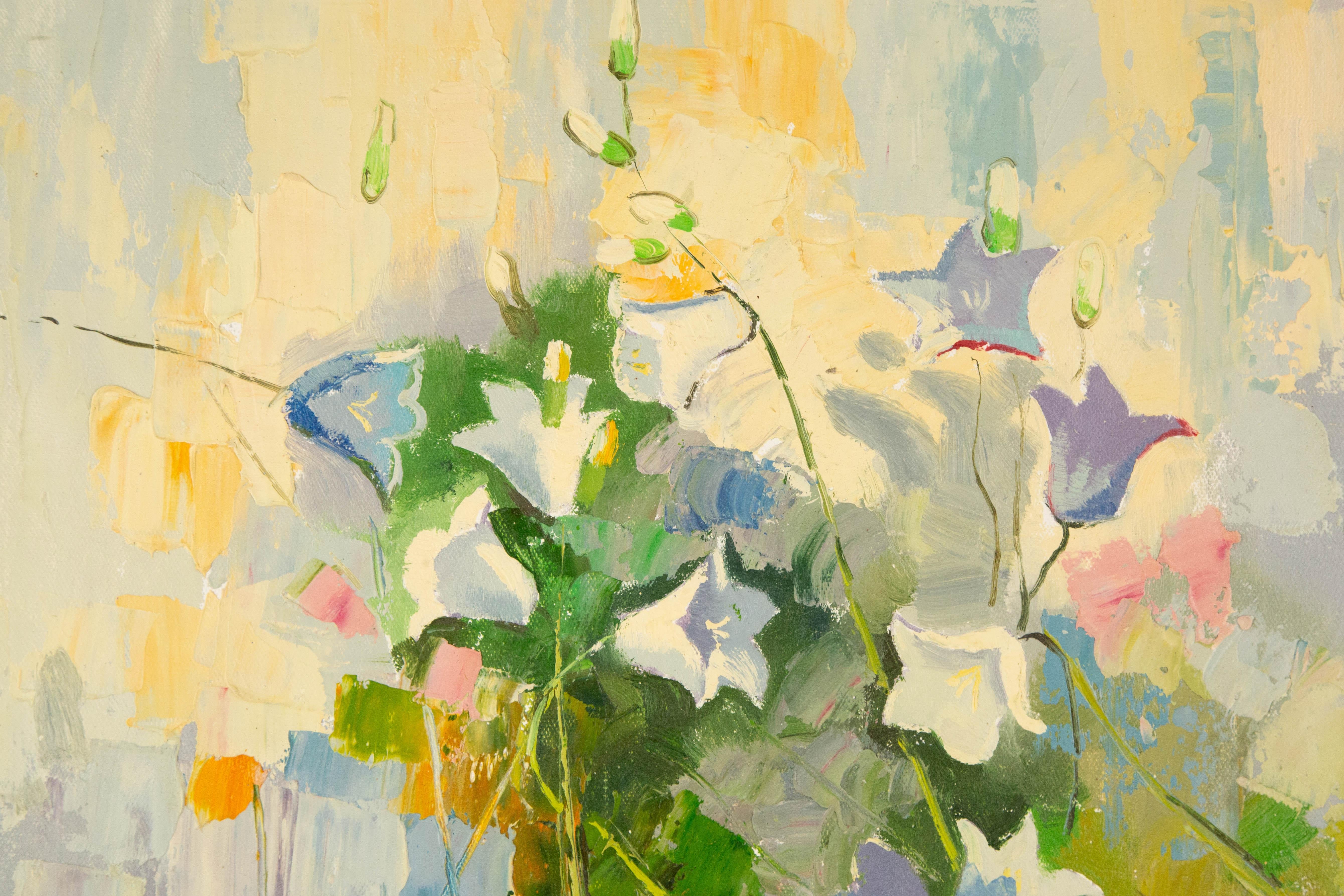Zhongren Wang, Blumengemälde, Original, Öl auf Leinwand, „Petunia Serie I“, Zhongren Wang im Angebot 1