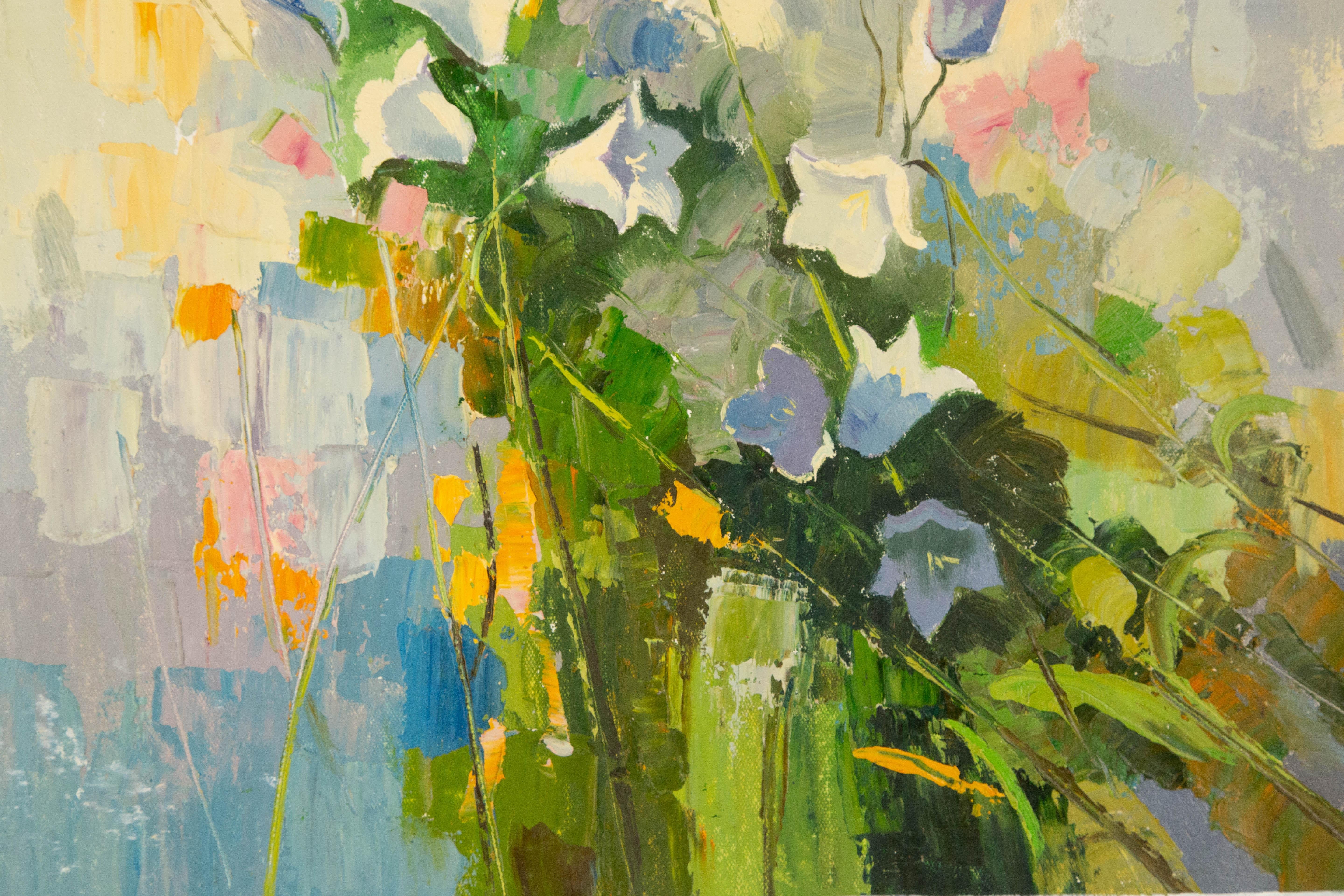 Zhongren Wang, Blumengemälde, Original, Öl auf Leinwand, „Petunia Serie I“, Zhongren Wang im Angebot 2