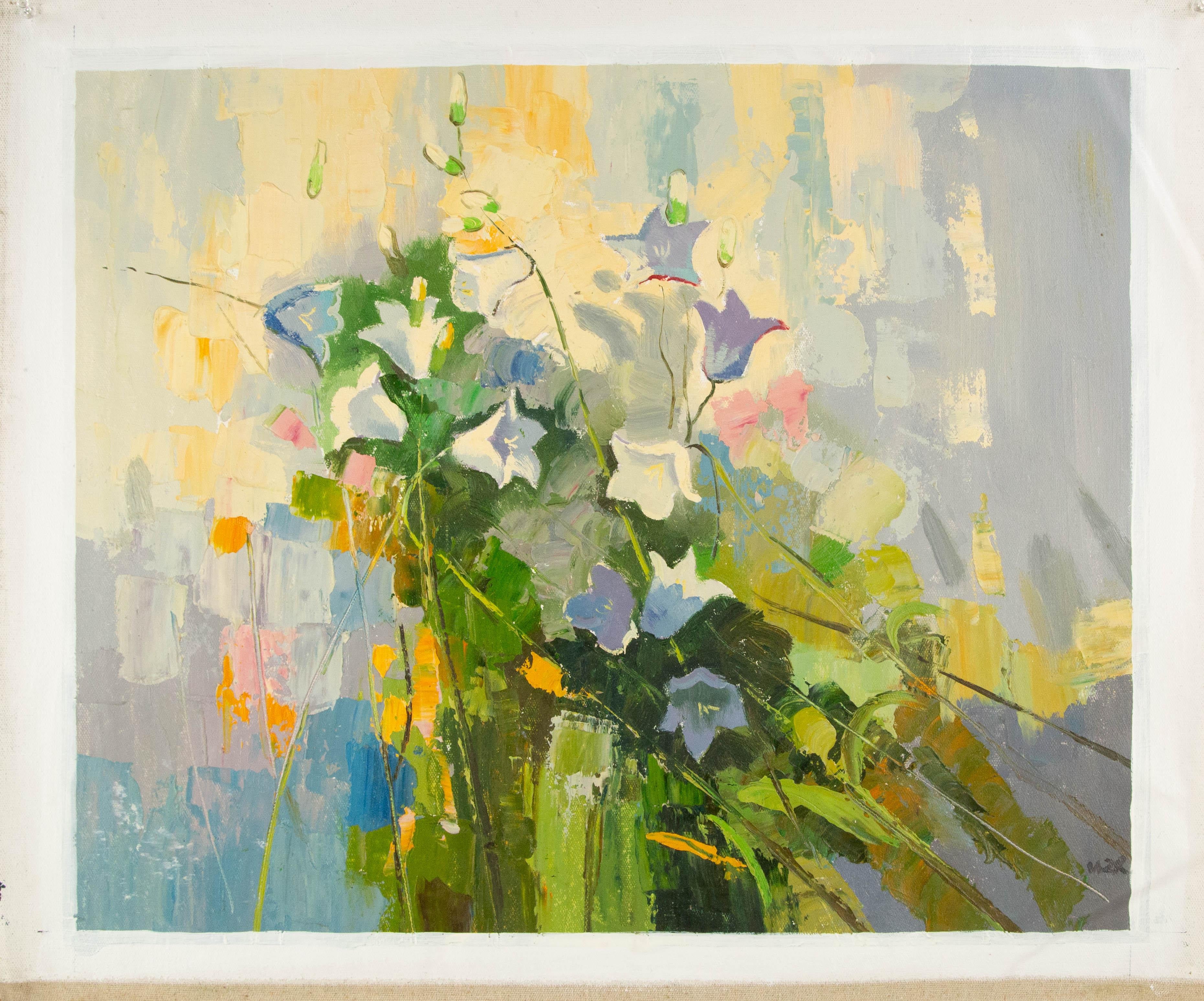 Zhongren Wang, Blumengemälde, Original, Öl auf Leinwand, „Petunia Serie I“, Zhongren Wang im Angebot 8