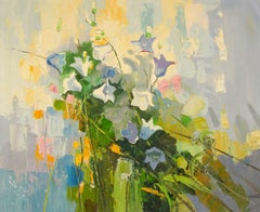 Huile sur toile originale à motifs floraux de Zhongren Wang, Série I de Pétunia