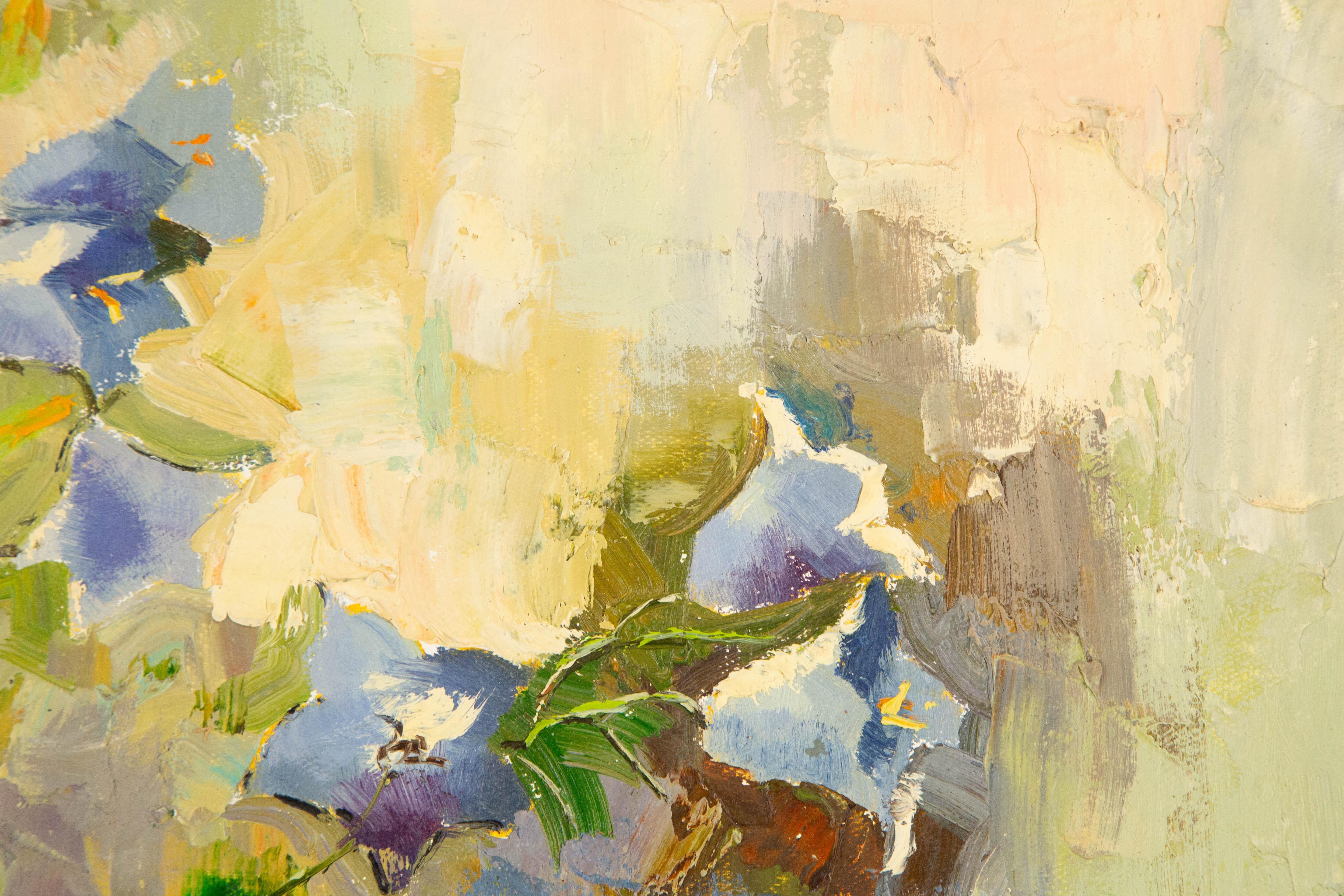 Zhongren Wang, Blumengemälde, Original, Öl auf Leinwand, „Petunia Serie III“, Zhongren Wang im Angebot 3