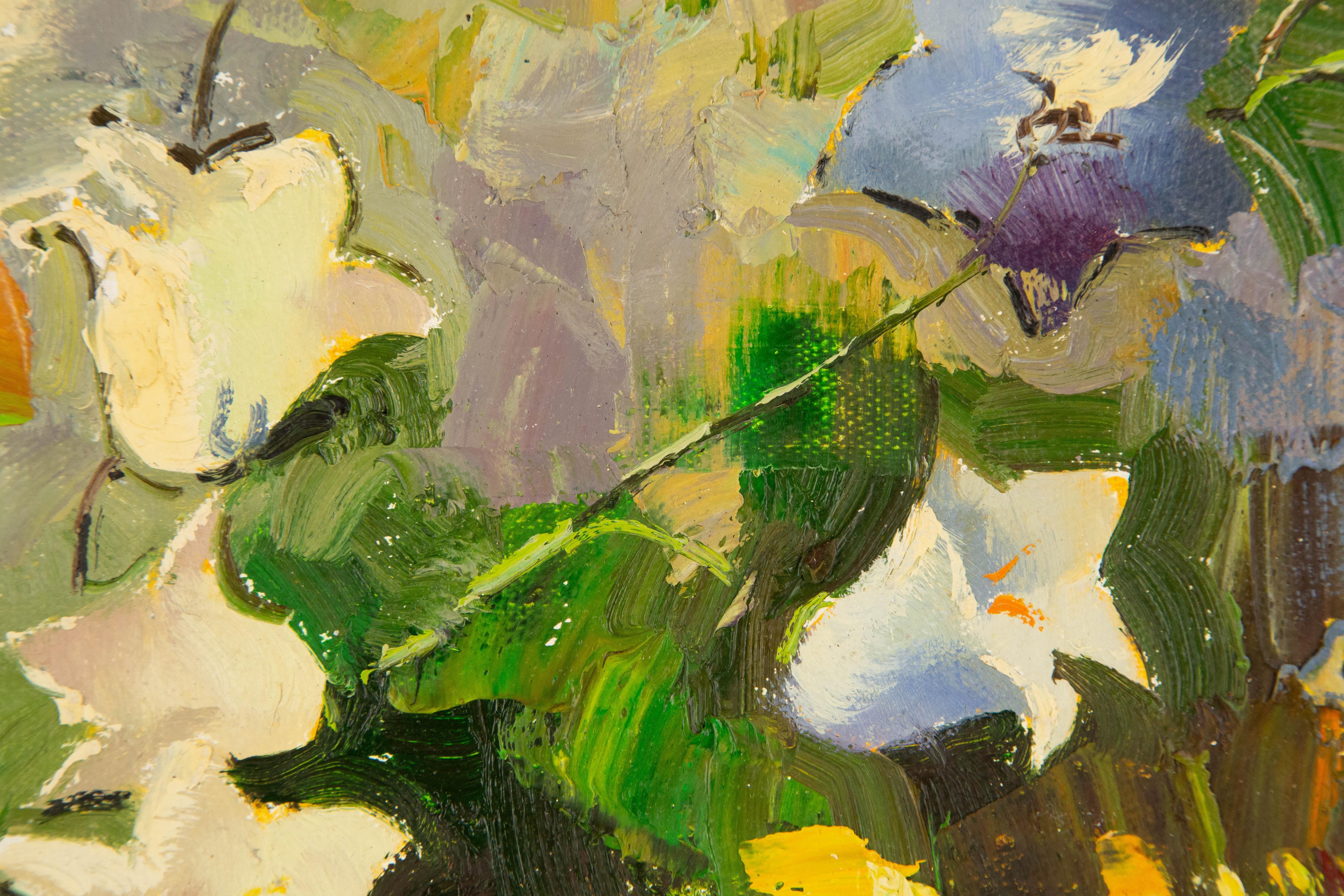 Zhongren Wang, Blumengemälde, Original, Öl auf Leinwand, „Petunia Serie III“, Zhongren Wang im Angebot 5