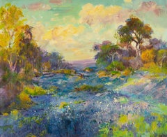 Zhongren Wang Paesaggio Olio originale su tela "Campi colorati"