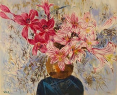 Zhongren Wang Still Life Original Oil On Canvas "Red And Pink"