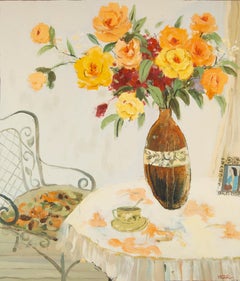 Zhongren Wang Nature morte originale Huile sur toile "Tea Table"