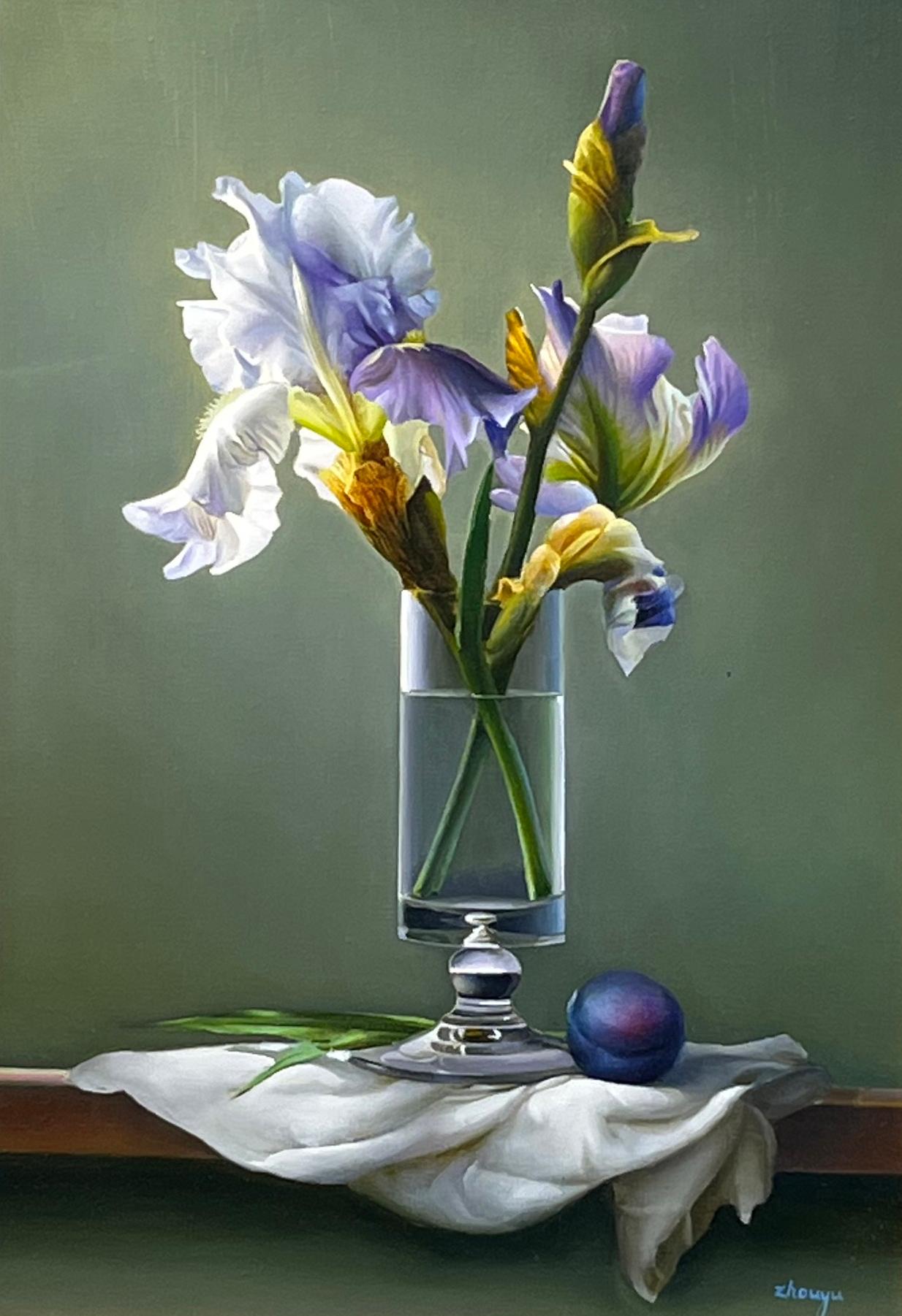 Zhou Yu, "Perfection", 20x14 Purple Iris Still Life Oil Painting