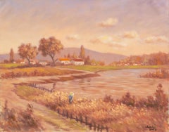 Zhu Li Impressionist Original Oil On Canvas "The Field - Dusk"