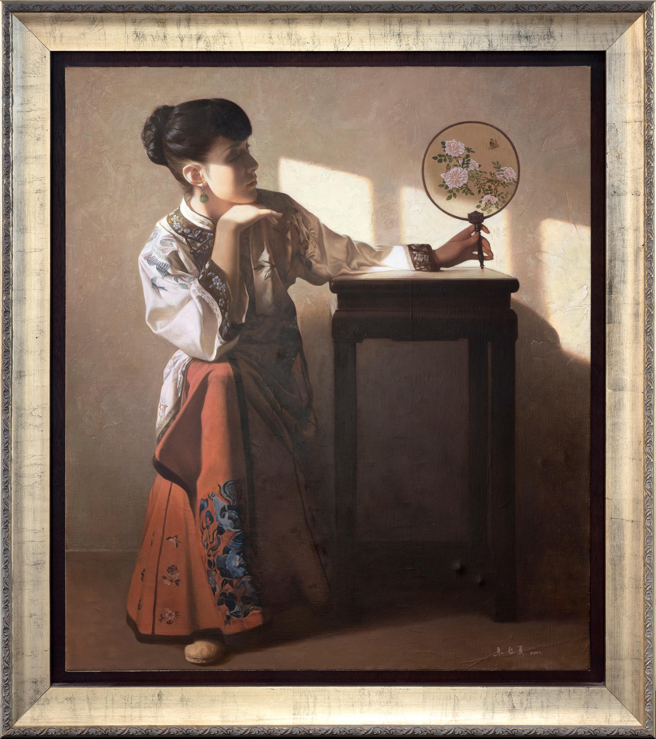 Woman with a Fan - Painting by Zhu Yi Yong
