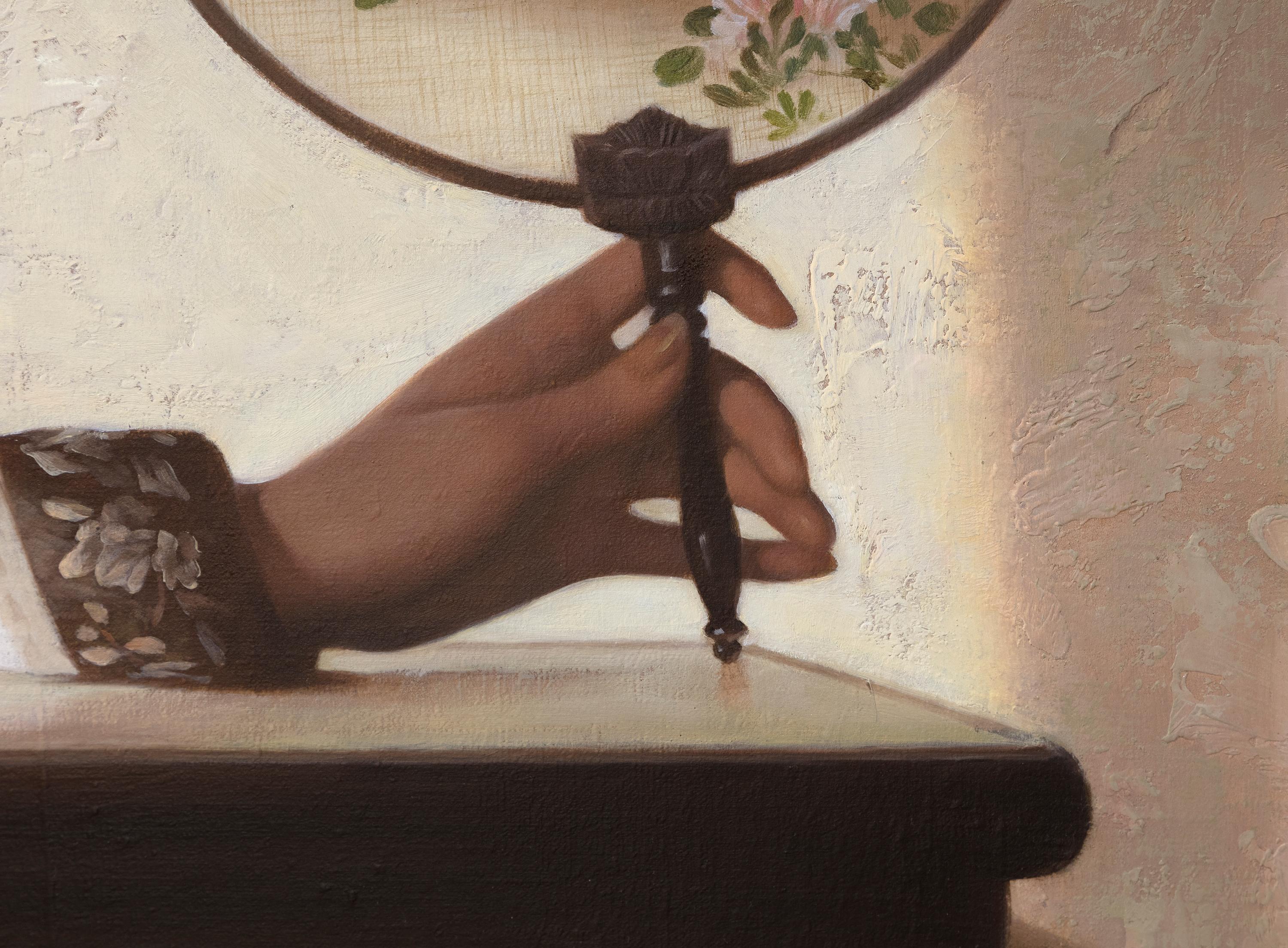 Woman with a Fan - Contemporary Painting by Zhu Yi Yong