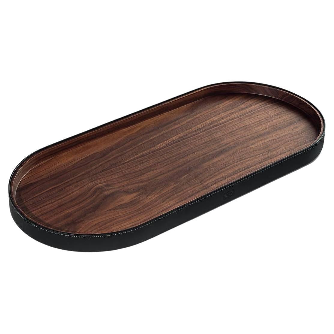 Zhuang, ovales Tablett aus Sattelleder mit Extra-Leder-Karbon