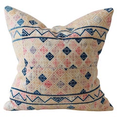 Zhuang Piecework Cushion in Pinks with Accents of Indigo