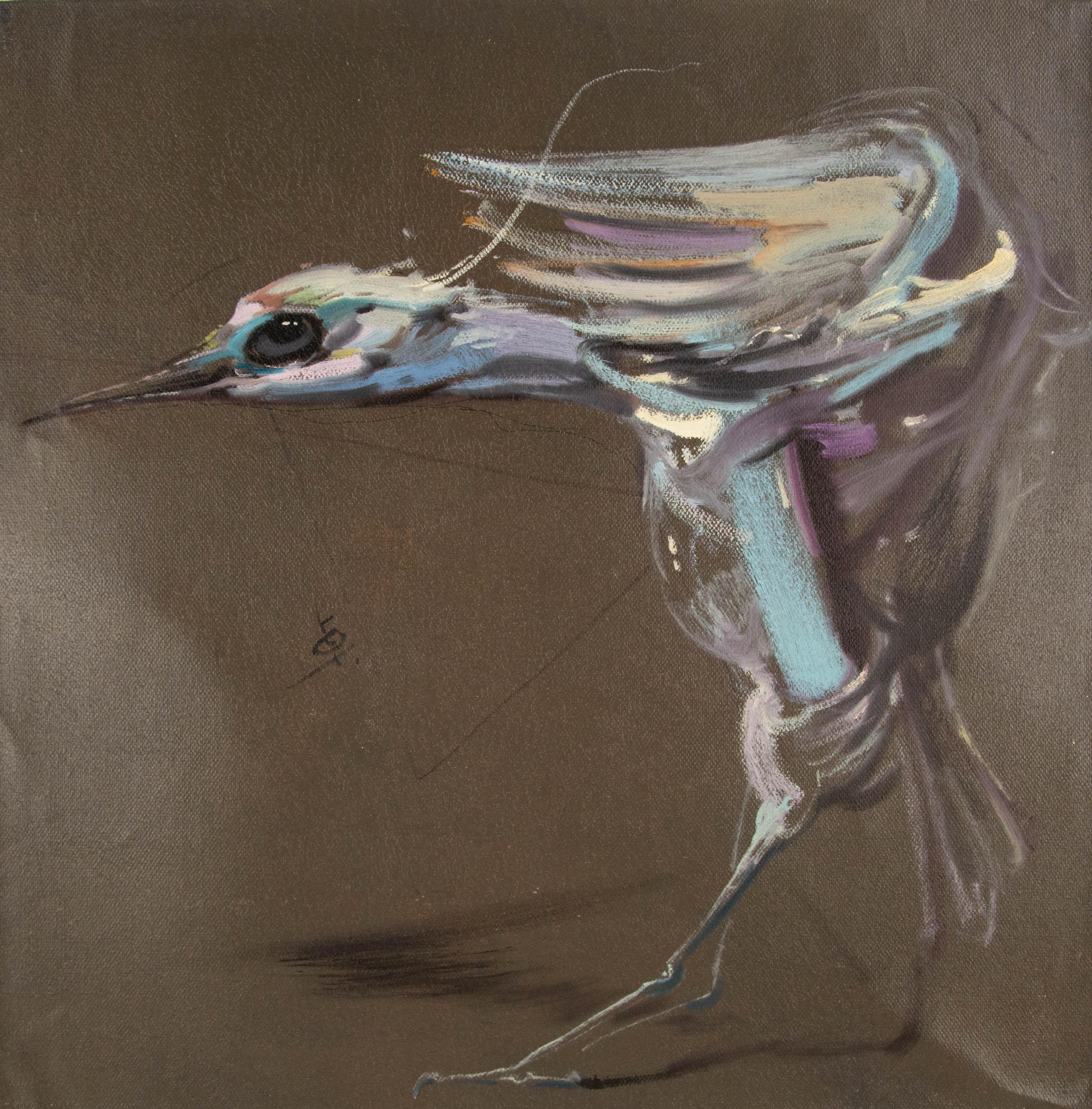 Zhuo Ii Animal Original Oil On Canvas "Bird - Movement"