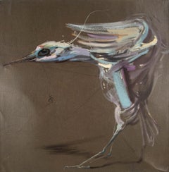 Zhuo Ii Animal Original Oil On Canvas "Bird - Movement"