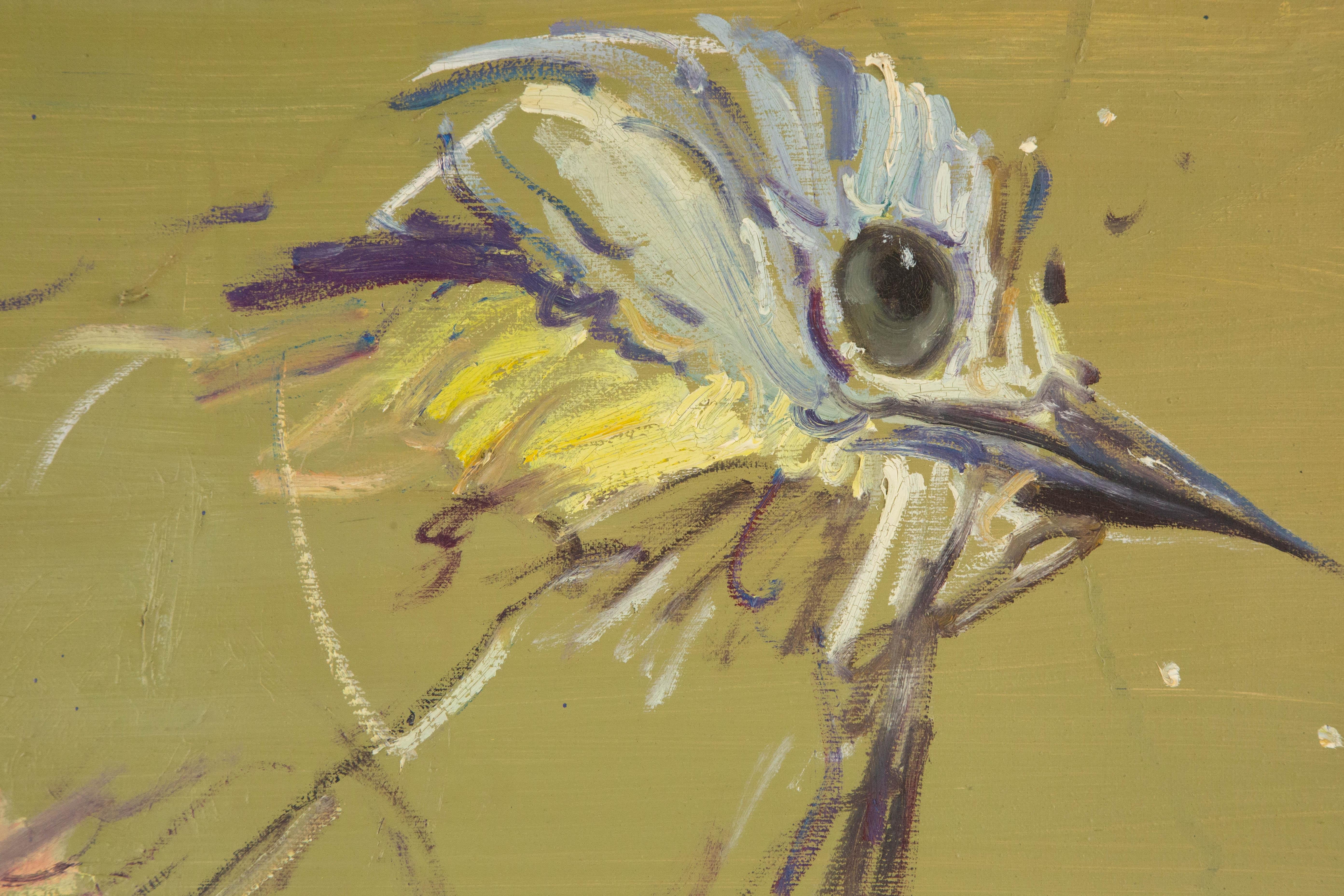 Zhuo Ii Tier Original Ölgemälde auf Leinwand „ Vogel – Olivgrün“ im Angebot 1