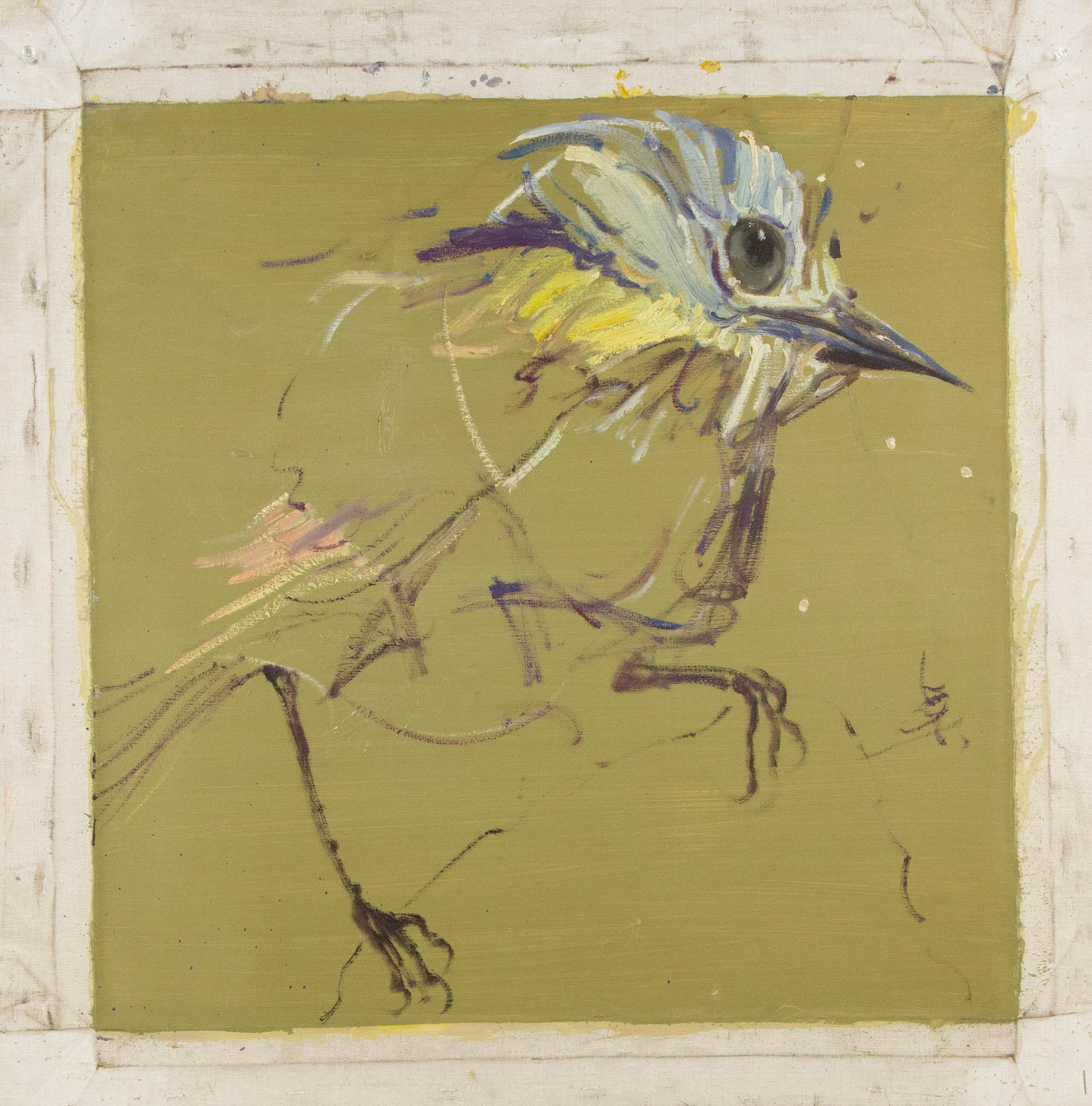 Zhuo Ii Tier Original Ölgemälde auf Leinwand „ Vogel – Olivgrün“ im Angebot 8