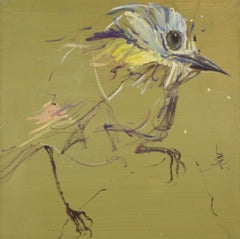 Zhuo Ii Animal Original Oil On Canvas "Bird - Olive Green"