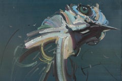 Zhuo Ii Animal Original Oil On Canvas "Bird Series - Blue"