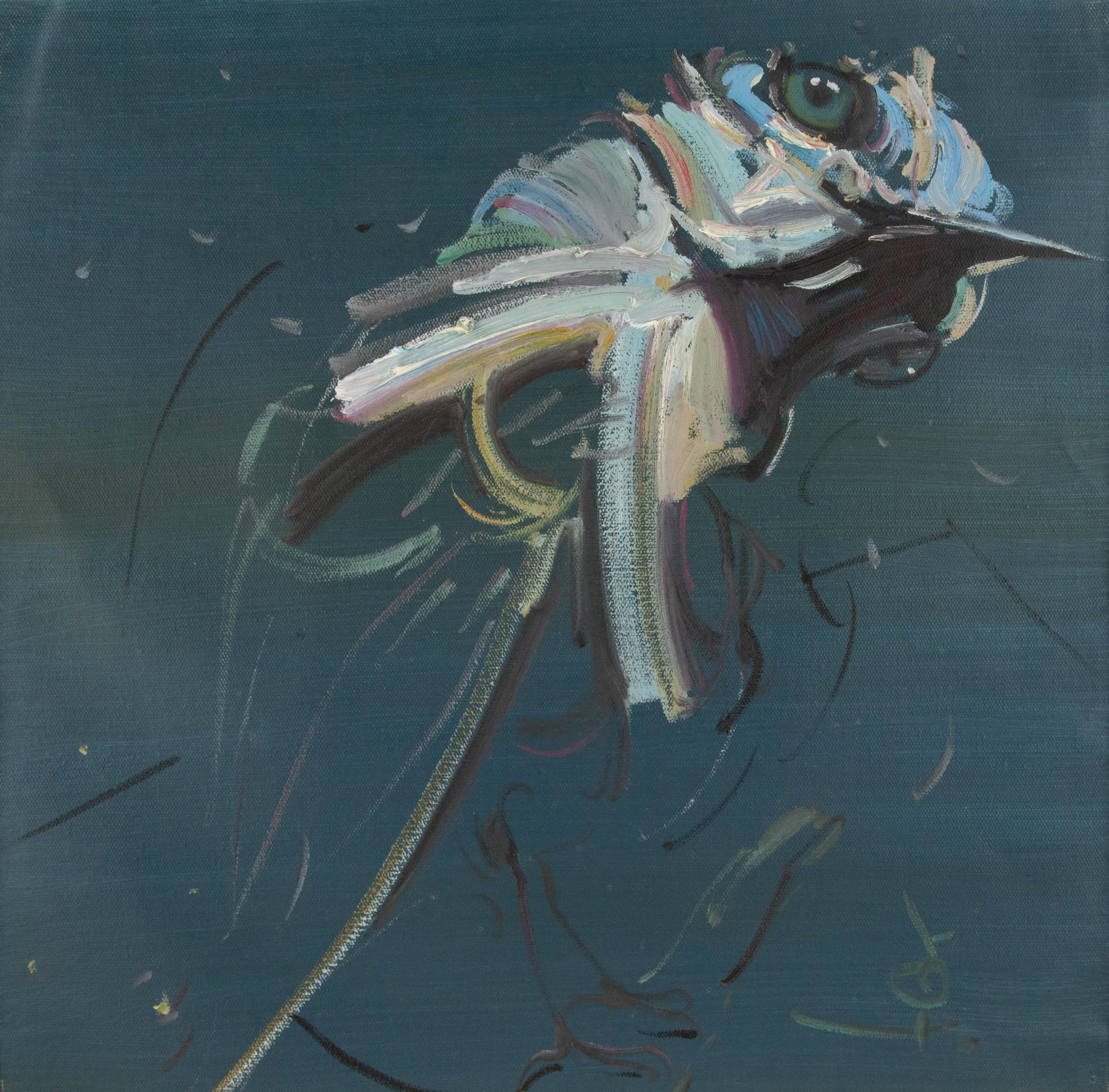  Title: Bird Series - Blue
 Medium: Oil on canvas
 Size: 19 x 20 inches
 Frame: Framing options available!
 Condition: The painting appears to be in excellent condition.
 Note: This painting is unstretched,shipped rolled unless stretching/framing is