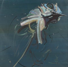Huile sur toile originale "Série d'oiseaux - Bleu" de Zhuo Ii Animal