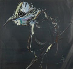 Zhuo Ii Animal Original Oil On Canvas "Bird Series - Navy Blue"