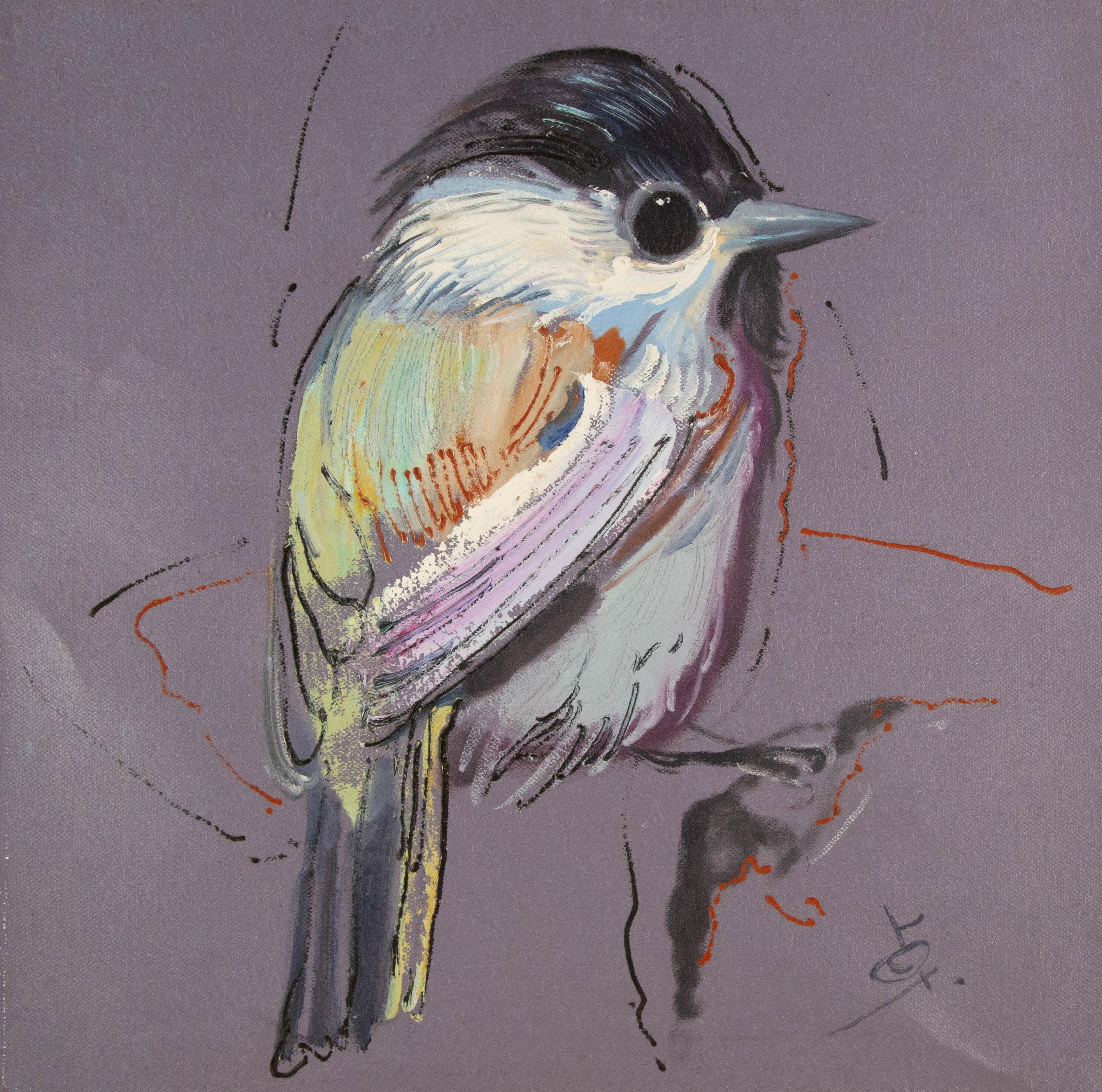  Title: Bird Series - Songbird
 Medium: Oil on canvas
 Size: 19 x 20 inches
 Frame: Framing options available!
 Condition: The painting appears to be in excellent condition.
 Note: This painting is unstretched
 Year: 2004 Circa
 Artist: Zhuo Ii
