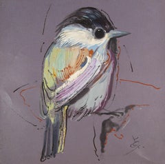 Huile sur toile originale « Bird Series - Songbird », animal de Zhuo Ii