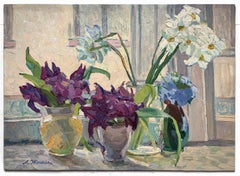 Flowers Still Life Antique Oil Painting Bouquet Impressionist Art by Zhuravleva