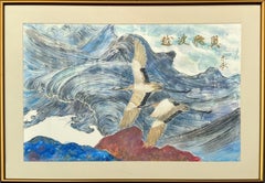 Surmounting Waves Flying Wings by Zhuyong Original Watercolor on Silk