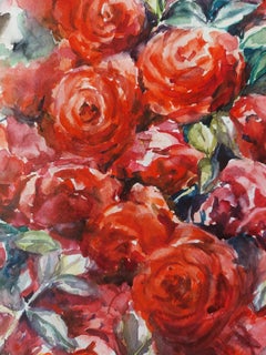 My Watercolors Roses, Impressionist Still Life, Watercolor on Paper