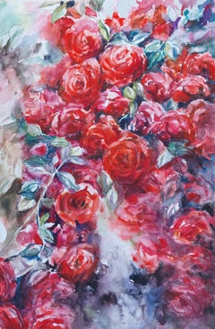 My Watercolors Roses, Impressionist Still Life, Watercolor on Paper