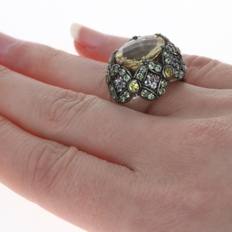 Ziba by Le Vian Citrine & Topaz Ring Sterling, 925 Oval 8.73ctw Floral In New Condition For Sale In Greensboro, NC