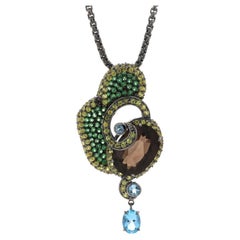 Ziba by Le Vian Smoky Quartz, Topaz, & Garnet Necklace Sterling 925 15.80ctw