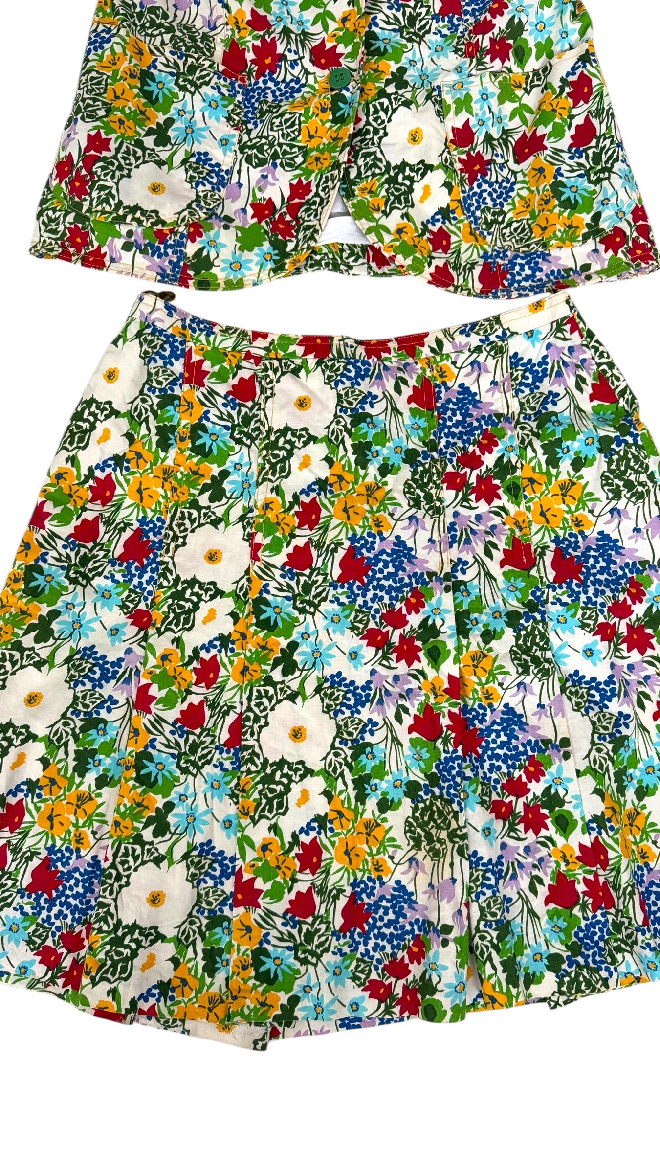 Zibaut Vintage French Two-Piece Floral Cotton Set - No import duty! For Sale 7