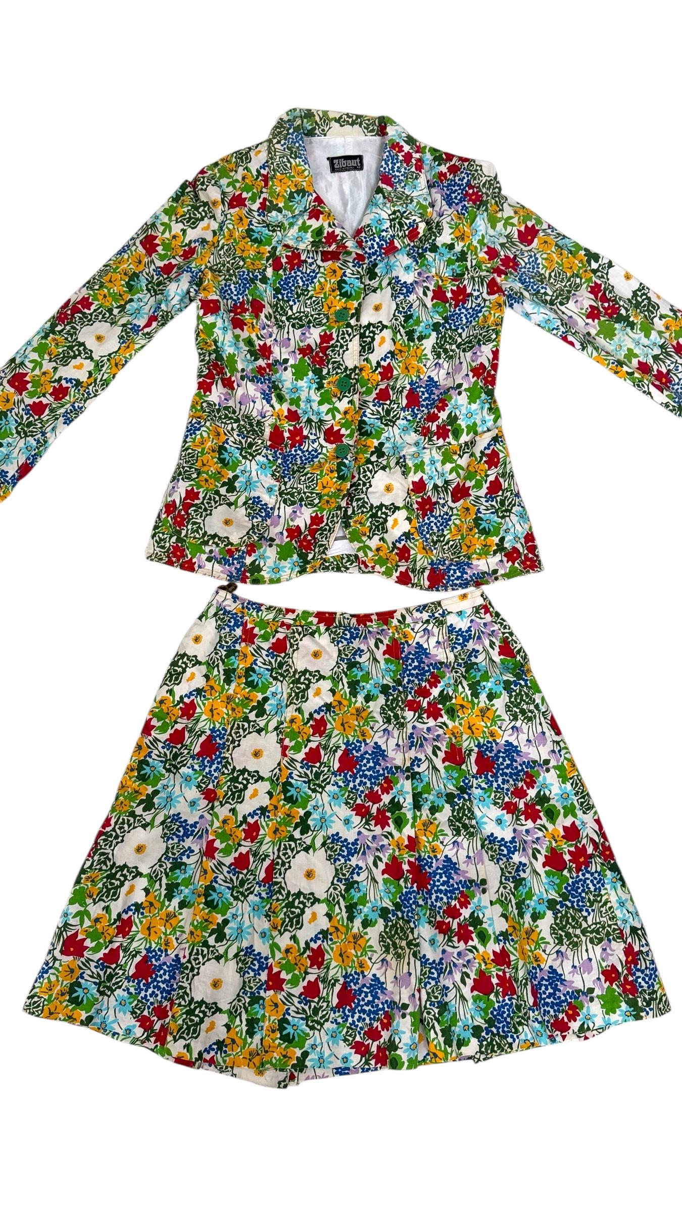 Zibaut Vintage French Two-Piece Floral Cotton Set - No import duty! For Sale 8
