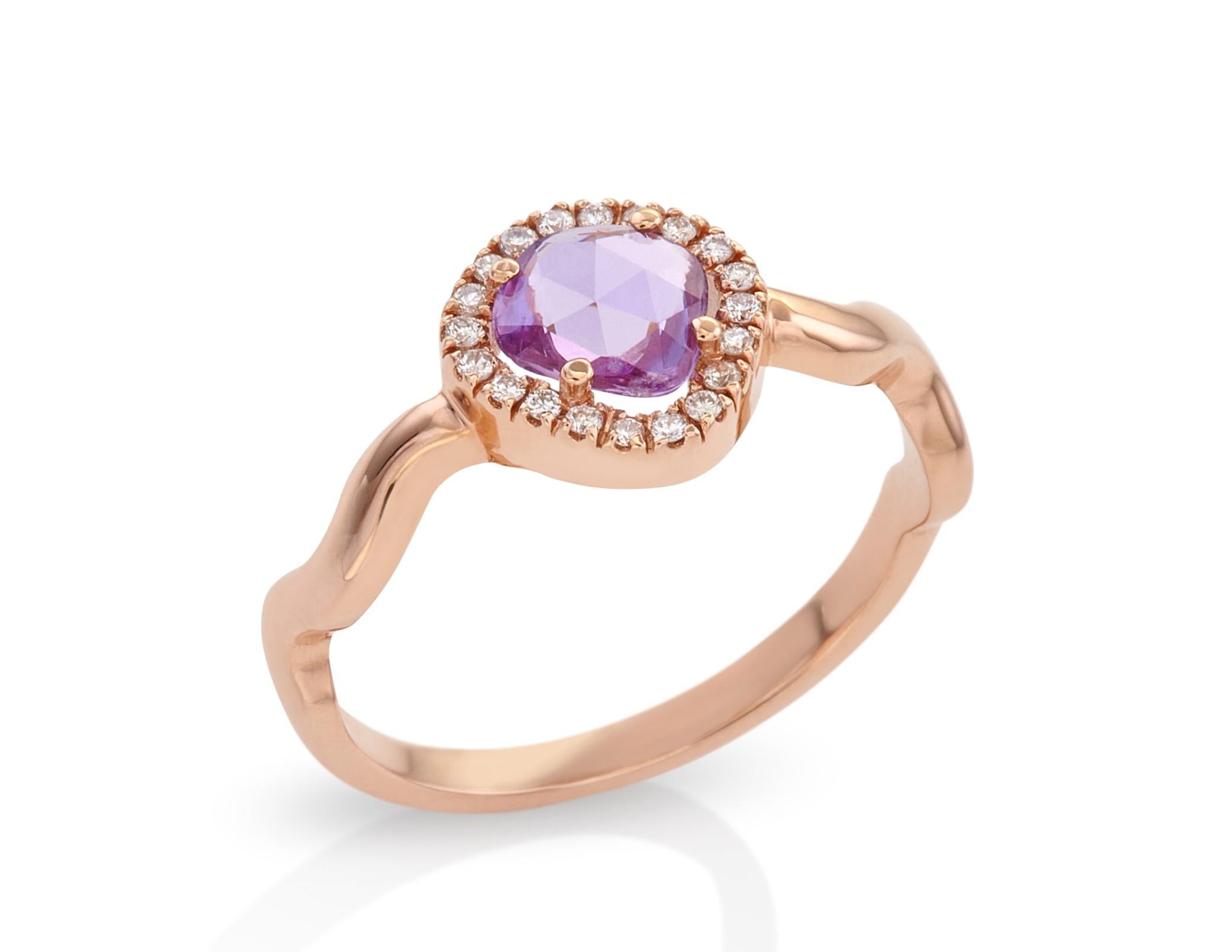 For Sale:  Zic Zac Ring in 18Kt Rose Gold with Pink, Violet Rose Cut Sapphire and Diamond 4