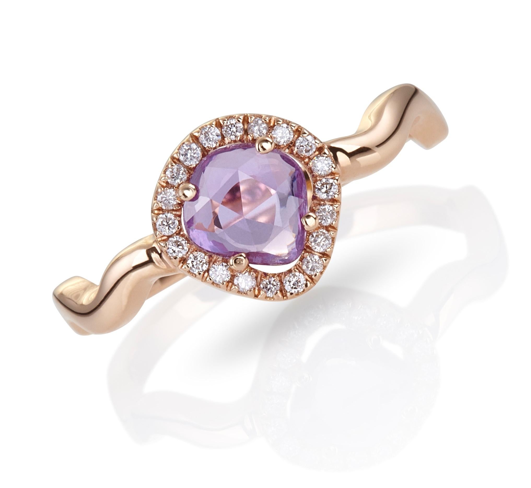 For Sale:  Zic Zac Ring in 18Kt Rose Gold with Pink, Violet Rose Cut Sapphire and Diamond 5