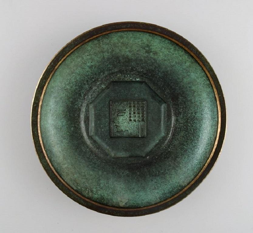 20th Century Zicu, Sweden, Large Art Deco Ashtray and Bowl in Patinated Metal For Sale