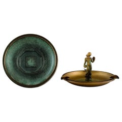 Zicu, Sweden, Large Art Deco Ashtray and Bowl in Patinated Metal