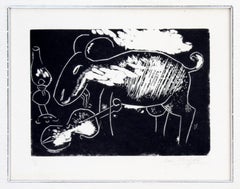 Ziege Mit Geige a Framed Woodcut by Marc Chagall Signed and Numbered 12/20