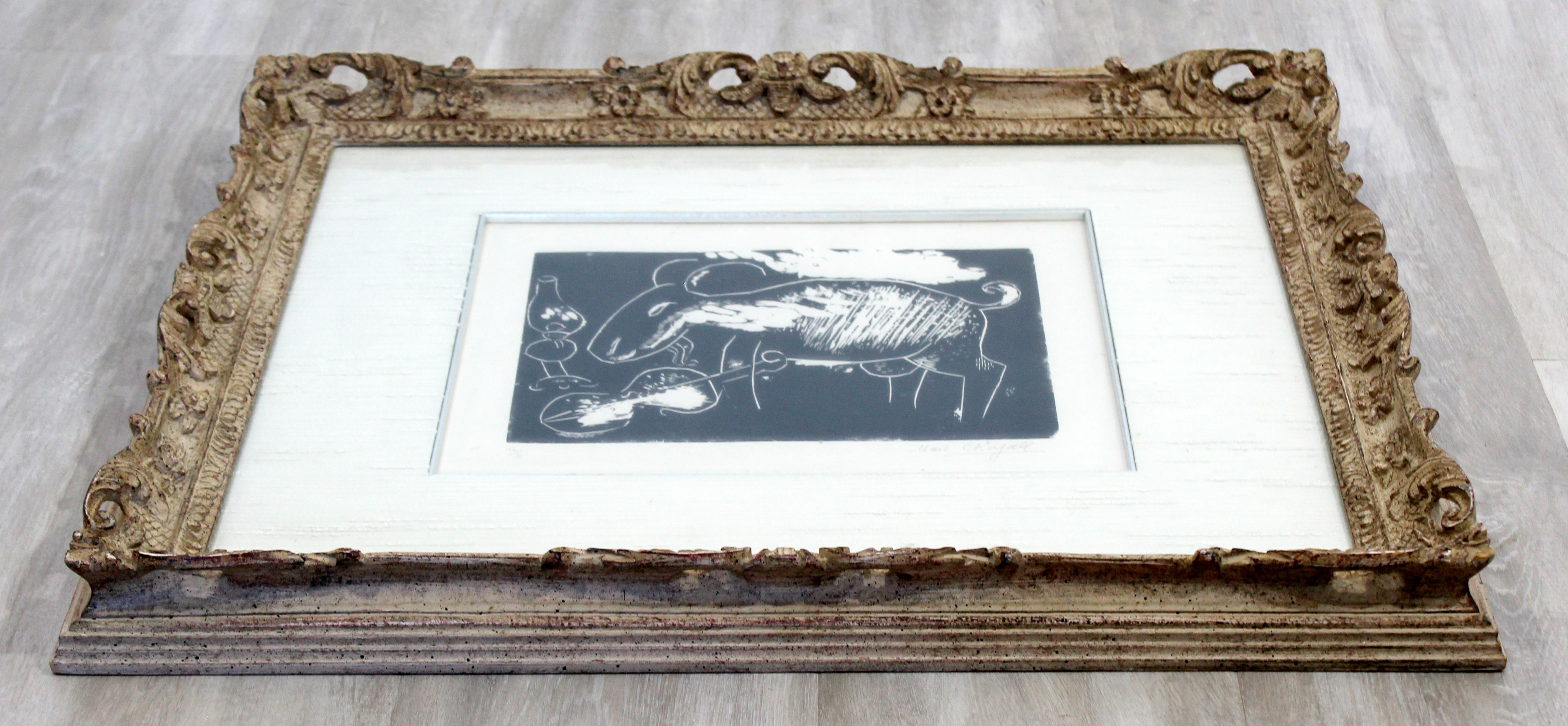 Ziege Mit Geige a Framed Woodcut by Marc Chagall Signed and Numbered 12/20 In Good Condition For Sale In Keego Harbor, MI