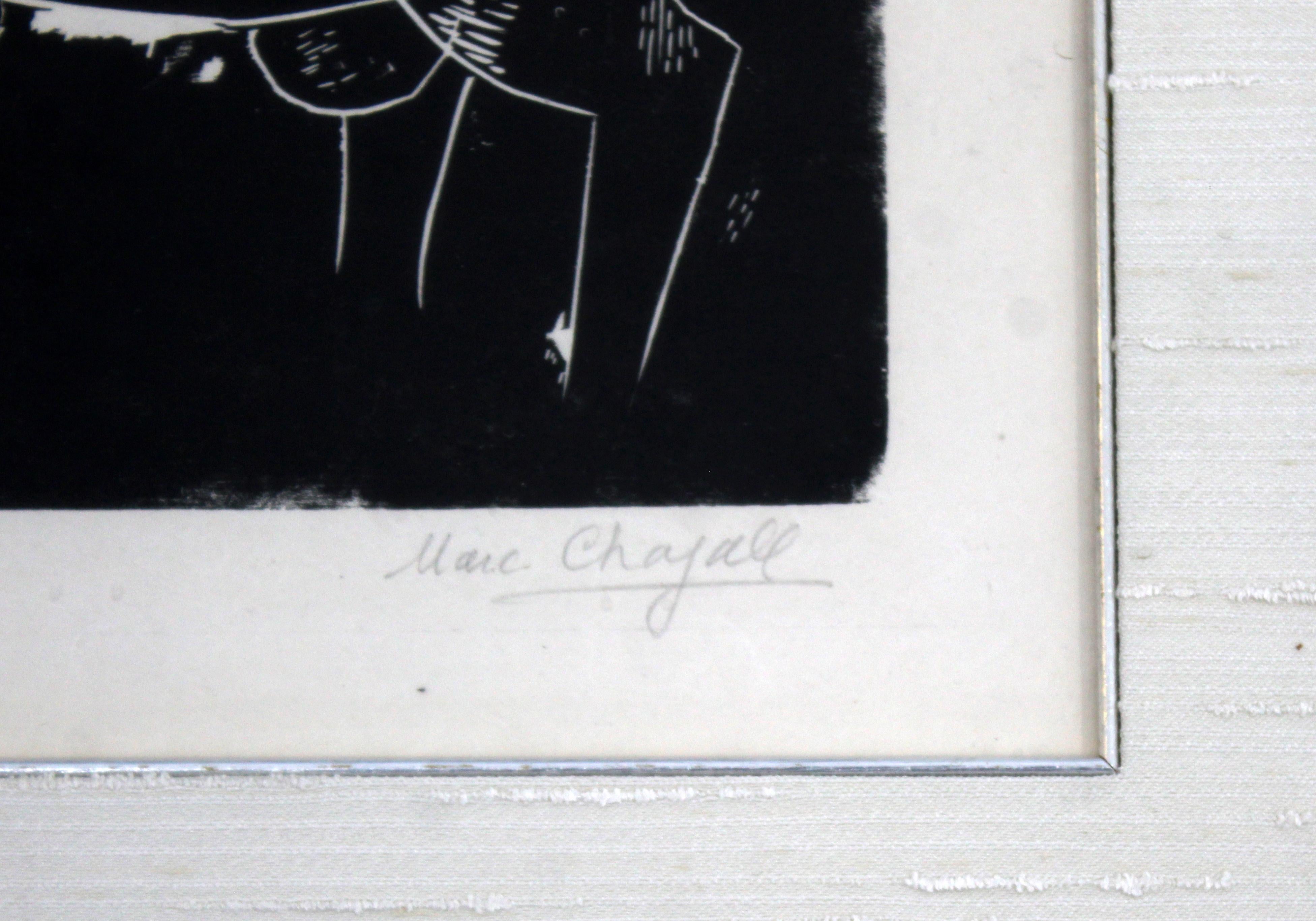 Ziege Mit Geige, ein gerahmter Holzschnitt von Marc Chagall, signiert und nummeriert 12/20 im Zustand „Gut“ im Angebot in Keego Harbor, MI