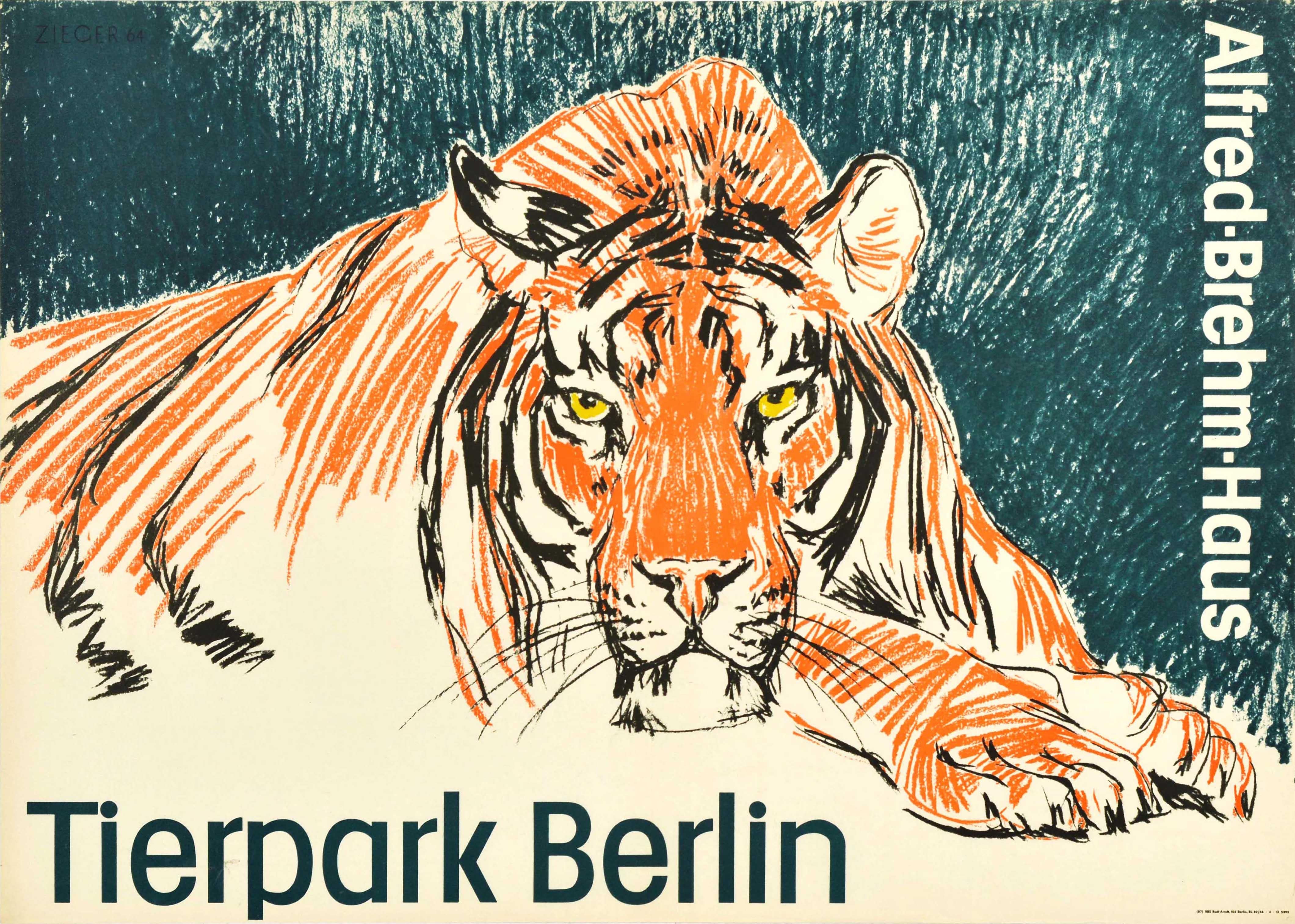 Zieger Print - Original Vintage Poster Tierpark Berlin Zoo Garden Tiger Art Alfred Brehm Haus 