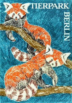 Original Retro Poster Tierpark Berlin Zoo Red Panda Artwork Travel Advertising