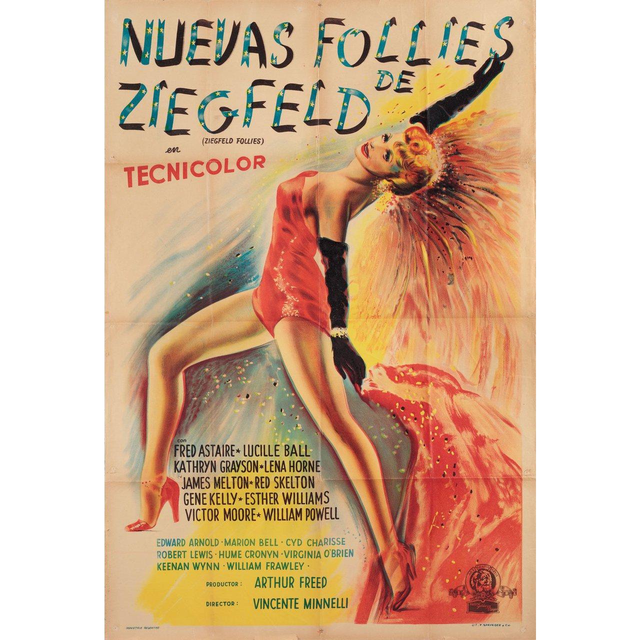 Original 1946 Argentine poster for the film Ziegfeld Follies directed by Lemuel Ayers / Roy Del Ruth / Robert Lewis / Vincente Minnelli / George Sidney / Merrill Pye / Charles Walters with Fred Astaire / Lucille Ball / Lucille Bremer / Fanny Brice.